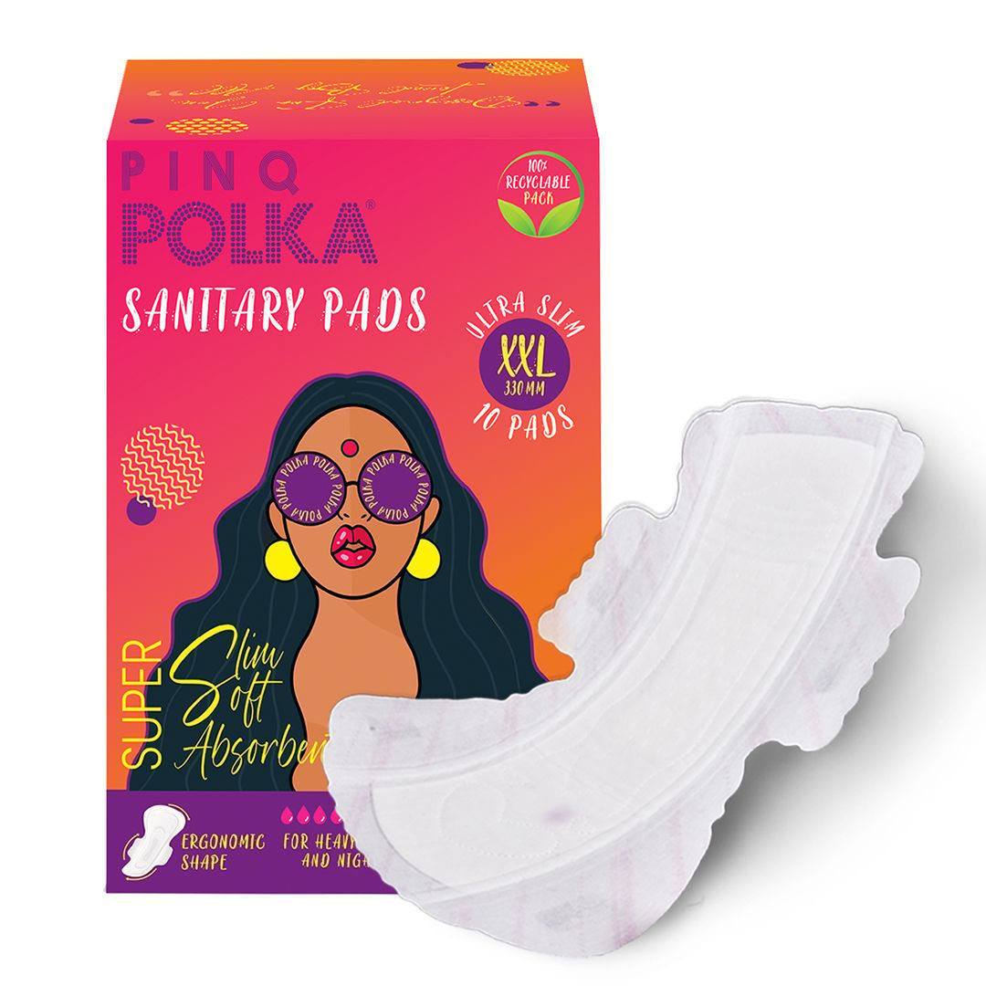 PINQ POLKA Ultra Thin Rashfree Cotton Feel Sanitary Pads with Individul Disposable Pouch,  XXL-10pcs