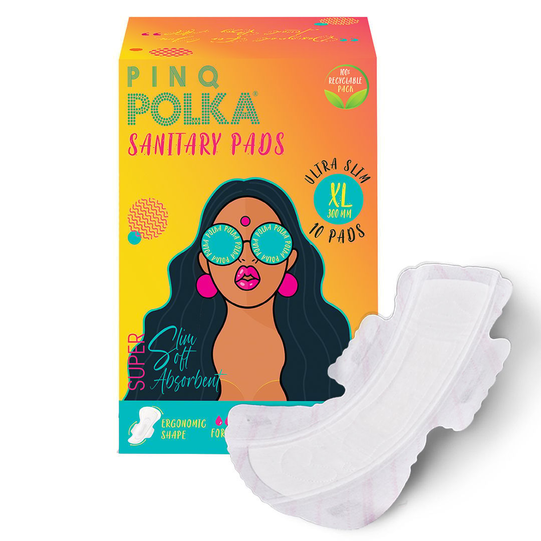 PINQ POLKA Ultra Thin Rashfree Cotton Feel Sanitary Pads with Individul Disposable Pouch,  XL-10pcs