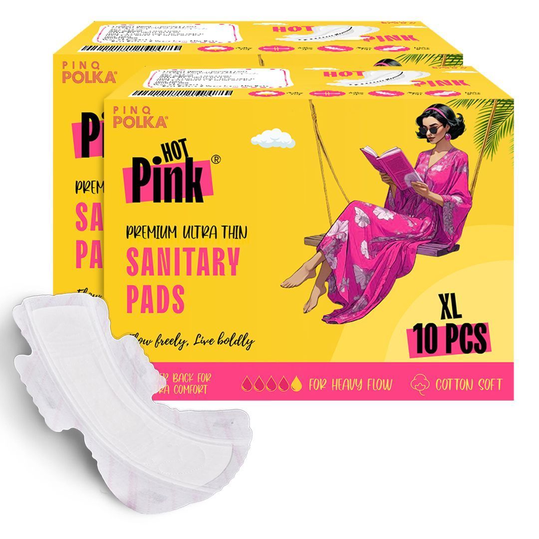 PINQ POLKA HOT PINK Ultra Thin Rashfree Cotton Feel Sanitary Pads|Pack of 20|Size XL (280MM)