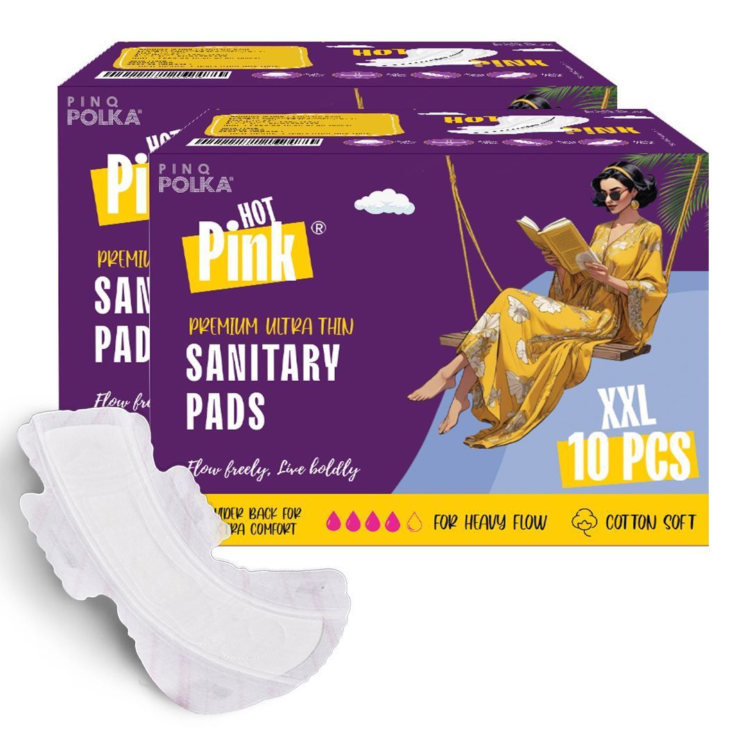 PINQ POLKA HOT PINK Ultra Thin Rashfree Cotton Feel Sanitary Pads|Pack of 20|Size XXL (320MM)