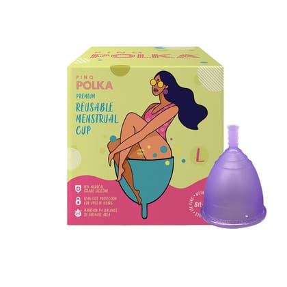 PINQ POLKA Premium Reusable Menstrual Cup|Large|for Women with Heavy Flow or Post Vaginal Delivery|Ultra Soft and Odour Free|100% Medical Grade Silicon|No Leakage I Protection Upto 10 Hrs| 1 Piece