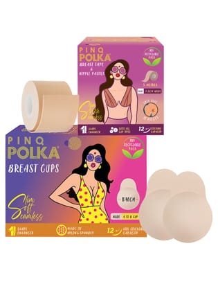 pinq polka Premium Nylon and Spandex Boob Lift Cups with Cotton Soft Boob Tape for Lifting Up and Supporting Breast for A-B Cup Sizes - Combo of 2