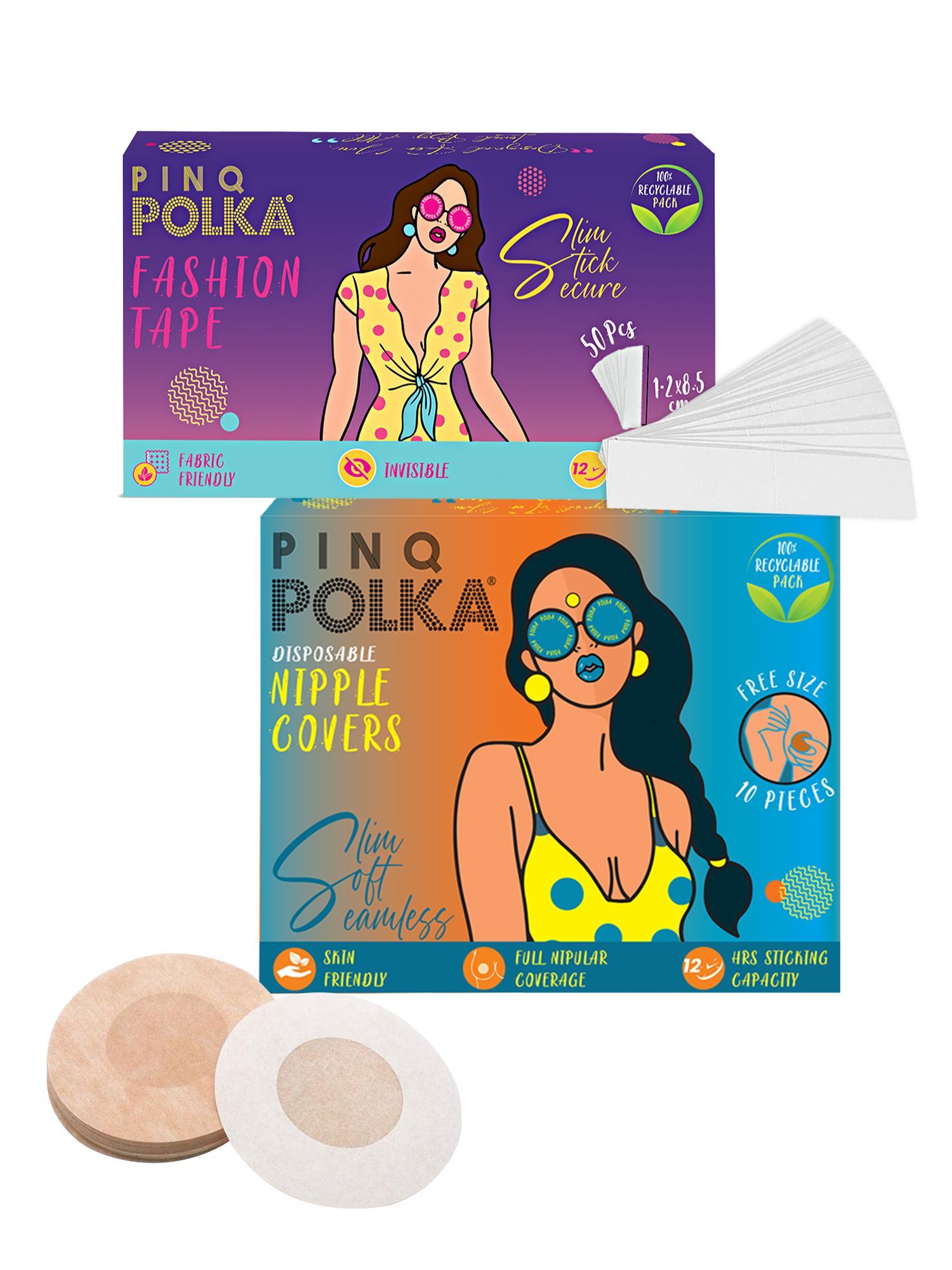 PINQ POLKA Premium Double Sided Fashion Tape (50pcs) & Disposable Nipple Cover(10pcs)