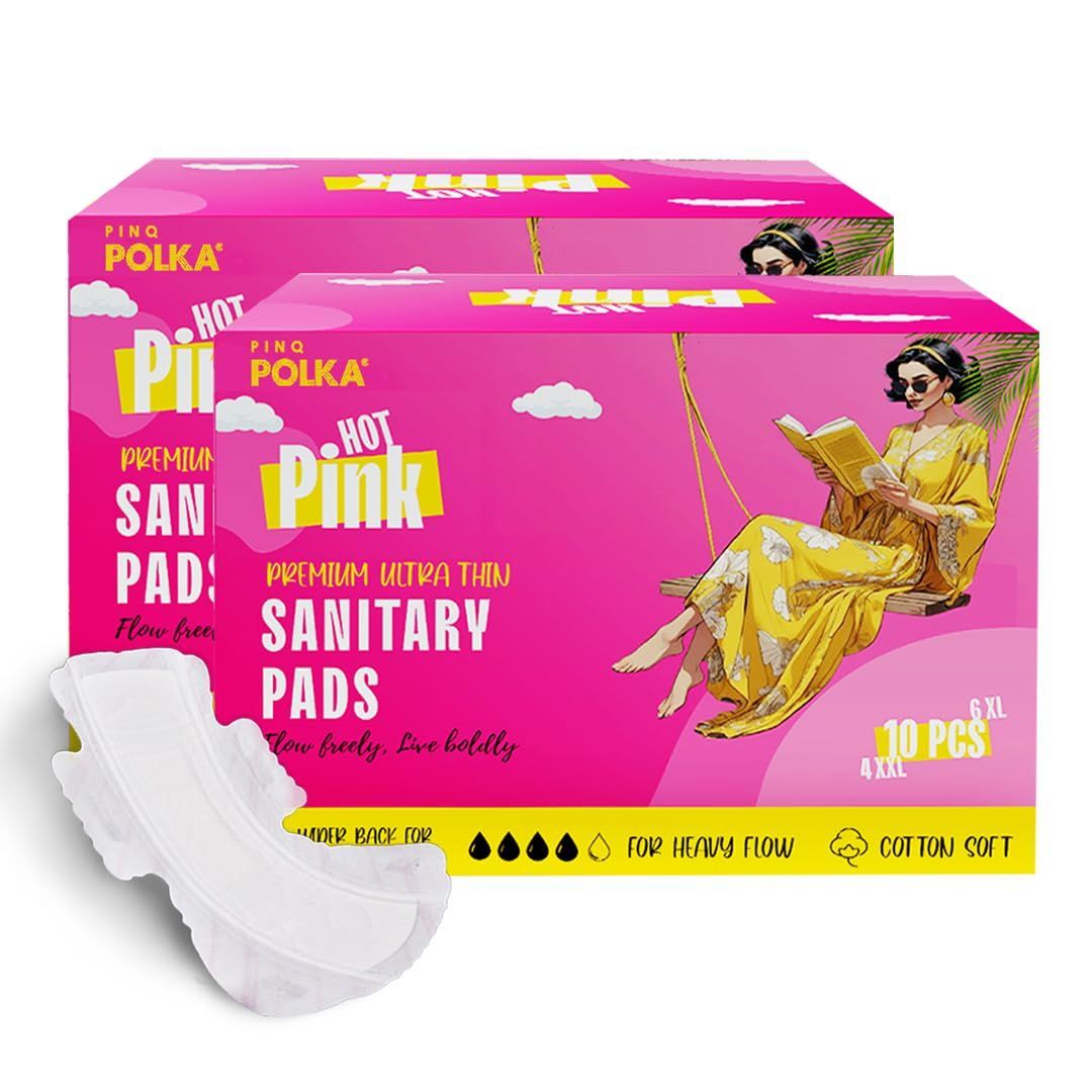 Hot Pink Sanitary Pads For Women | Ultra-Thin Pads | XL + XXL Sanitary Napkins Cotton Soft Feel, Rash Free, Skin Friendly, Double Wing Shape, Advanced 5 layers Leak Protection 20 Pads (12 XL + 8 XXL)