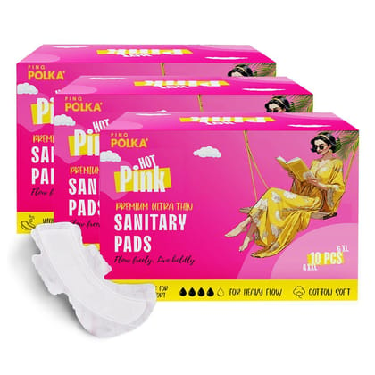 Hot Pink Sanitary Pads For Women | Ultra-Thin Pads | XL + XXL Sanitary Napkins Cotton Soft Feel, Rash Free, Skin Friendly, Double Wing Shape, Advanced 5 layers Leak Protection 30 Pads (18 XL + 12 XXL)