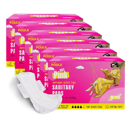 Hot Pink Sanitary Pads For Women | Ultra-Thin Pads | XL + XXL Sanitary Napkins Cotton Soft Feel, Rash Free, Skin Friendly, Double Wing Shape, Advanced 5 layers Leak Protection 60 Pads (36 XL + 24 XXL)