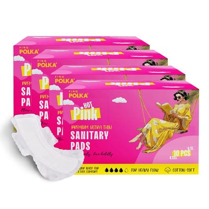 Hot Pink Sanitary Pads For Women | Ultra-Thin Pads | XL + XXL Sanitary Napkins Cotton Soft Feel, Rash Free, Skin Friendly, Double Wing Shape, Advanced 5 layers Leak Protection 40 Pads (24 XL + 16 XXL)