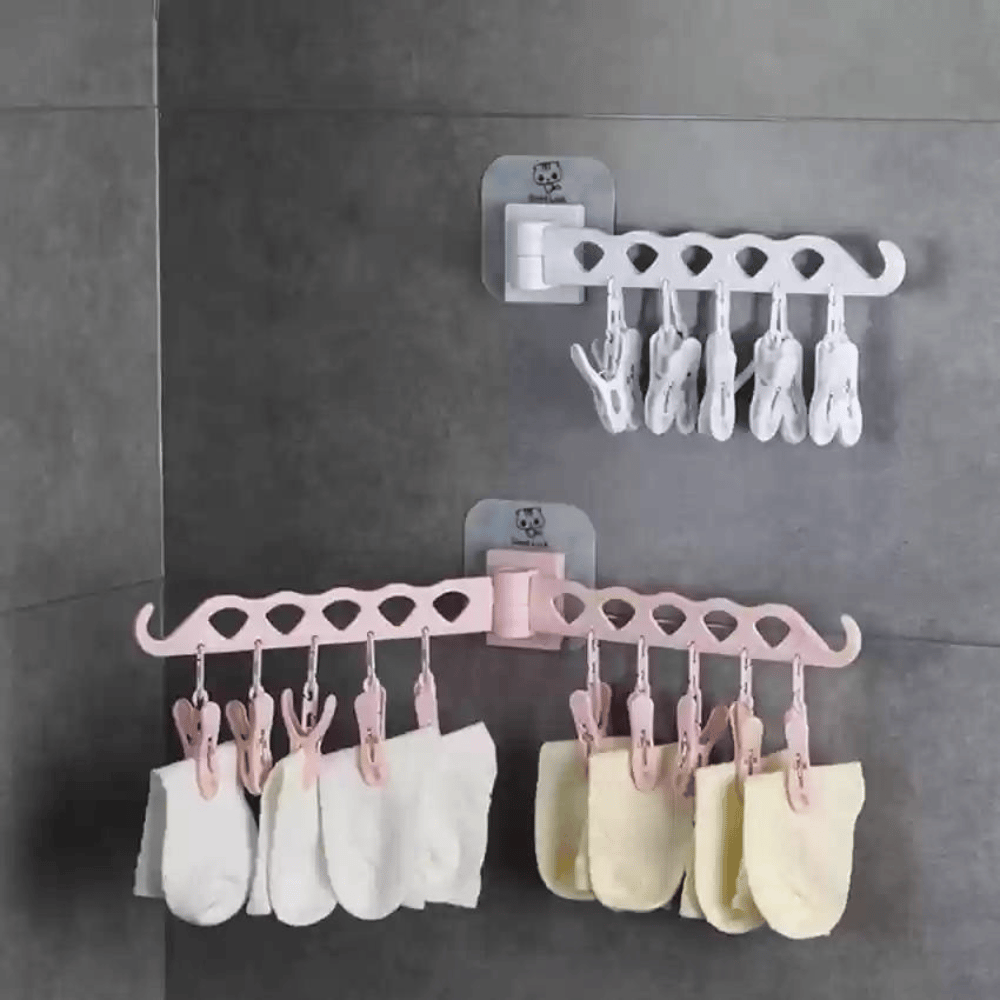 10 Clip Bathroom Kitchen Wall Hanging Rack