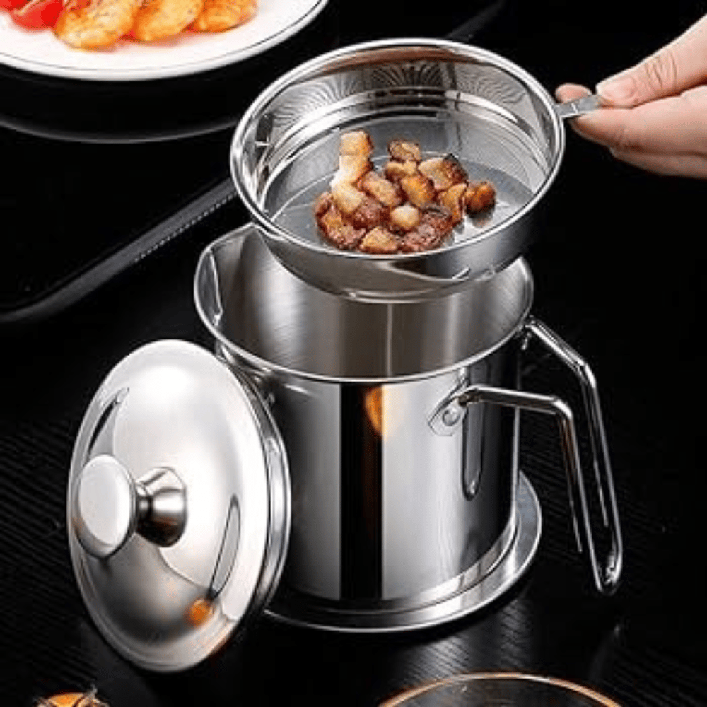 STAINLESS STEEL OIL STRAINER POT WITH LID