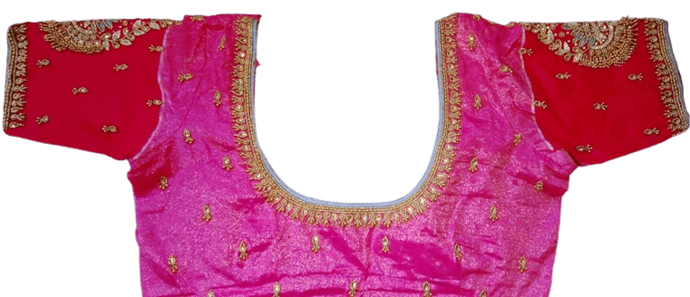  Embroidered Pink Saree Blouse With Zari Work