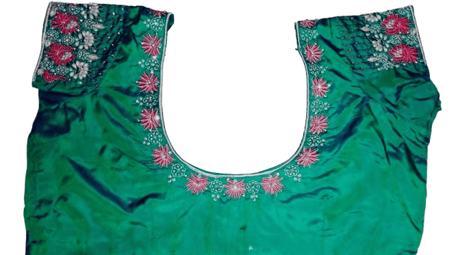  Green blouse with floral embroidery