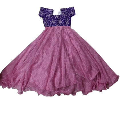  Girls' Purple and Pink Embroidered Party Wear Gown