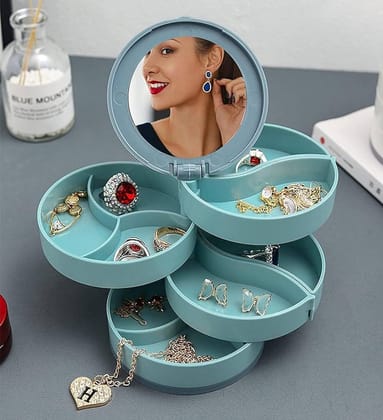 4-LAYER 360 DEGREE ROTATING ROUND JEWELLERY ORGANIZER BOX