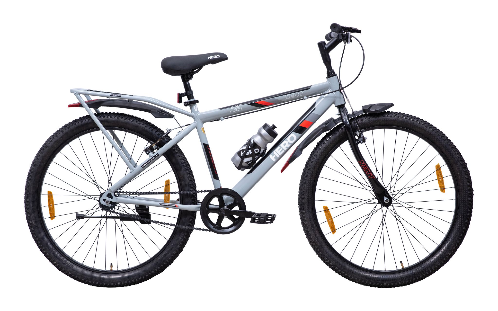 HERO Next 24 T Mountain Cycle (Single Speed, Grey, Red, Rigid)