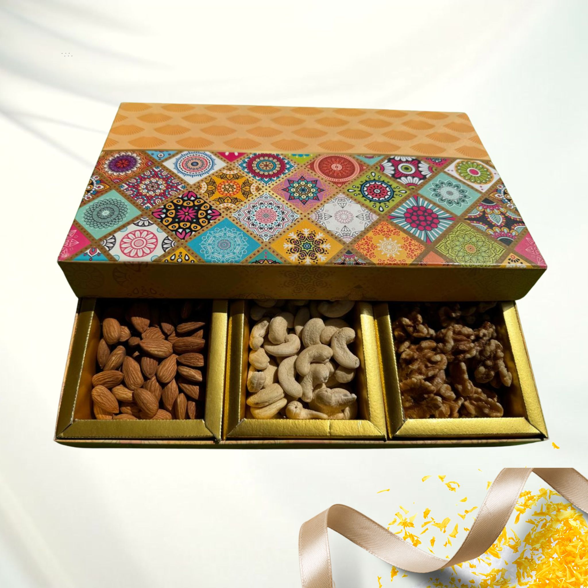 Premium Dry Fruits Gift Box – 450g Assorted Almonds, Cashews, Walnuts & Raisins – Perfect for Diwali, Weddings & Festivals