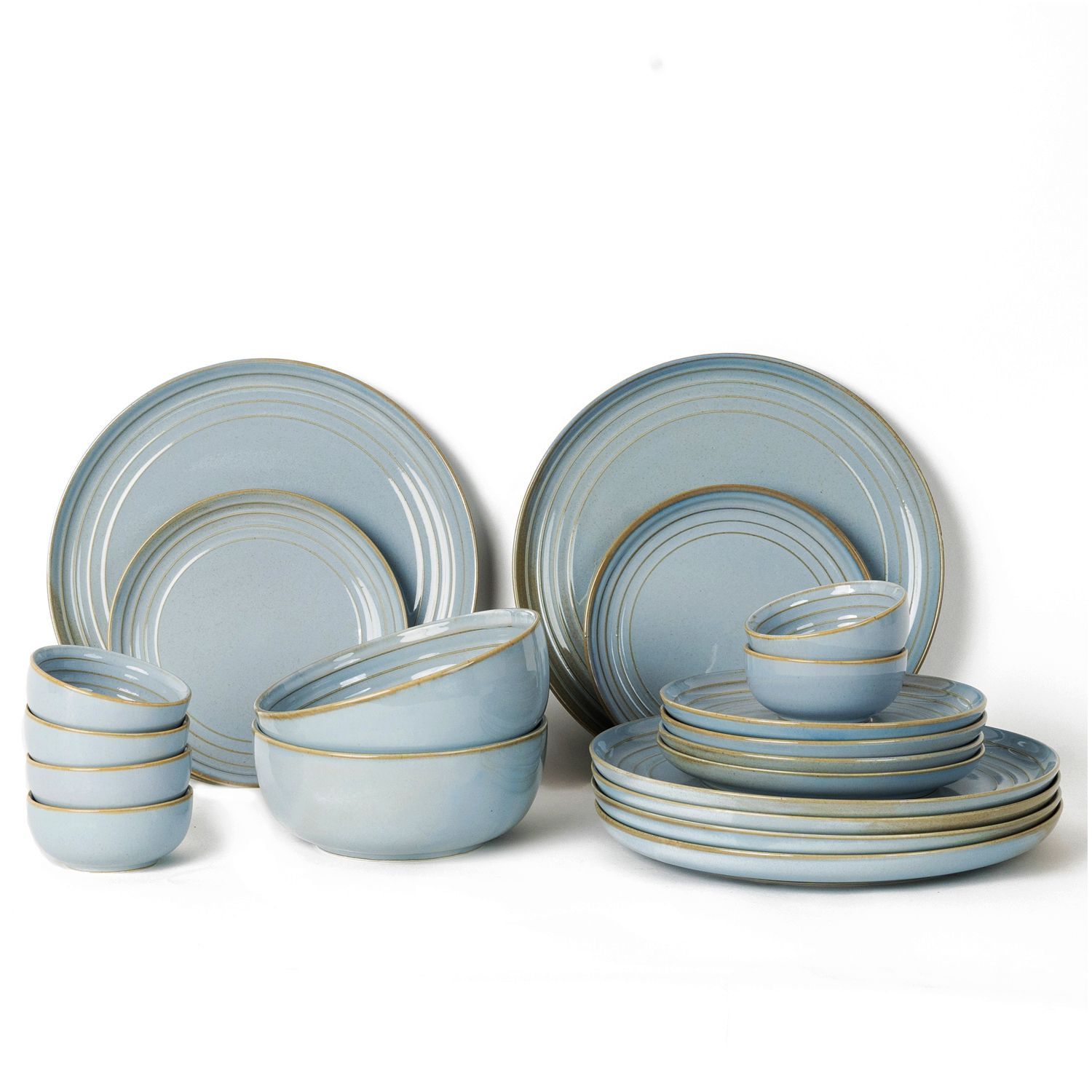 Handcrafted Chip Resistance Porcelain Dinner Set, 20 Pieces Dish Set Serving for 6, Microwave and Dishwasher Safe, Bone-ash Free, Crockery Set for Dining and Gifting, Arctic Blue