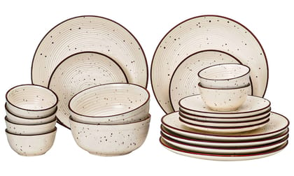 Handcrafted Stoneware Reactive Glaze Ceramic Dinner Set, 20 Pieces Serving for 6, Microwave and Dishwasher Safe, Bone-ash Free, Crockery Set for Dining and Gifting, Beige