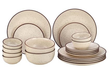 Handcrafted Stoneware Reactive Glaze Ceramic Dinner Set, 20 Pieces Serving for 6, Microwave and Dishwasher Safe, Bone-ash Free, Crockery Set for Dining and Gifting, Beige Speckeld