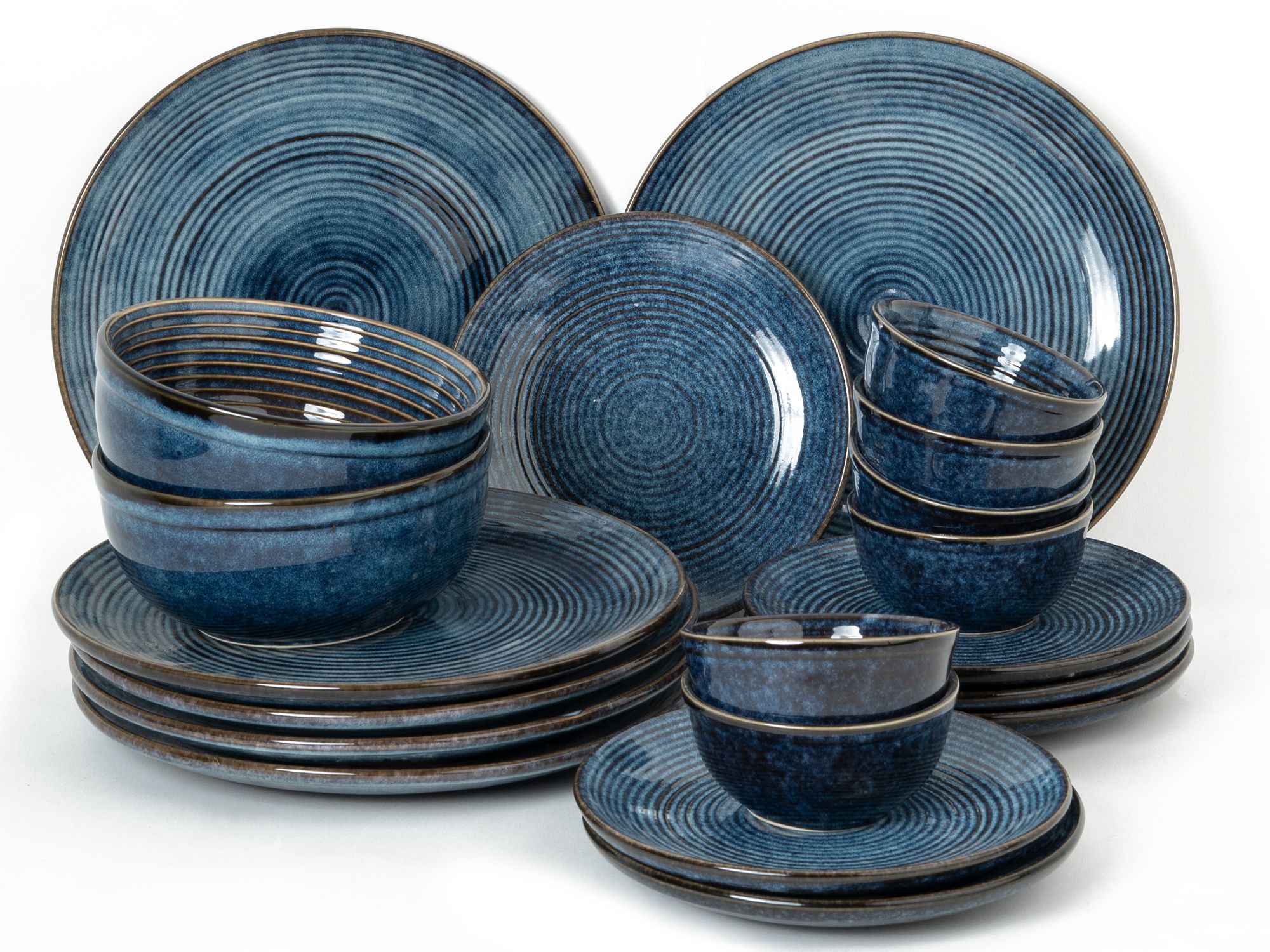 Handcrafted Stoneware Reactive Glaze Ceramic Dinner Set, 20 Pieces Serving for 6, Microwave and Dishwasher Safe, Bone-ash Free, Crockery Set for Dining and Gifting, Reactive Blue