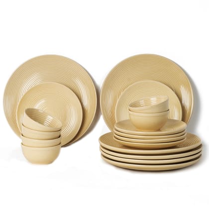 Reactive Handcrafted Premium Ceramic Dinner Set | 6 Dinner Plates, 6 Quarter Plates, and 6 Small Dinner Bowl | Stoneware | Microwave and Dishwasher Safe | Pack of 18 | Yellow Ten