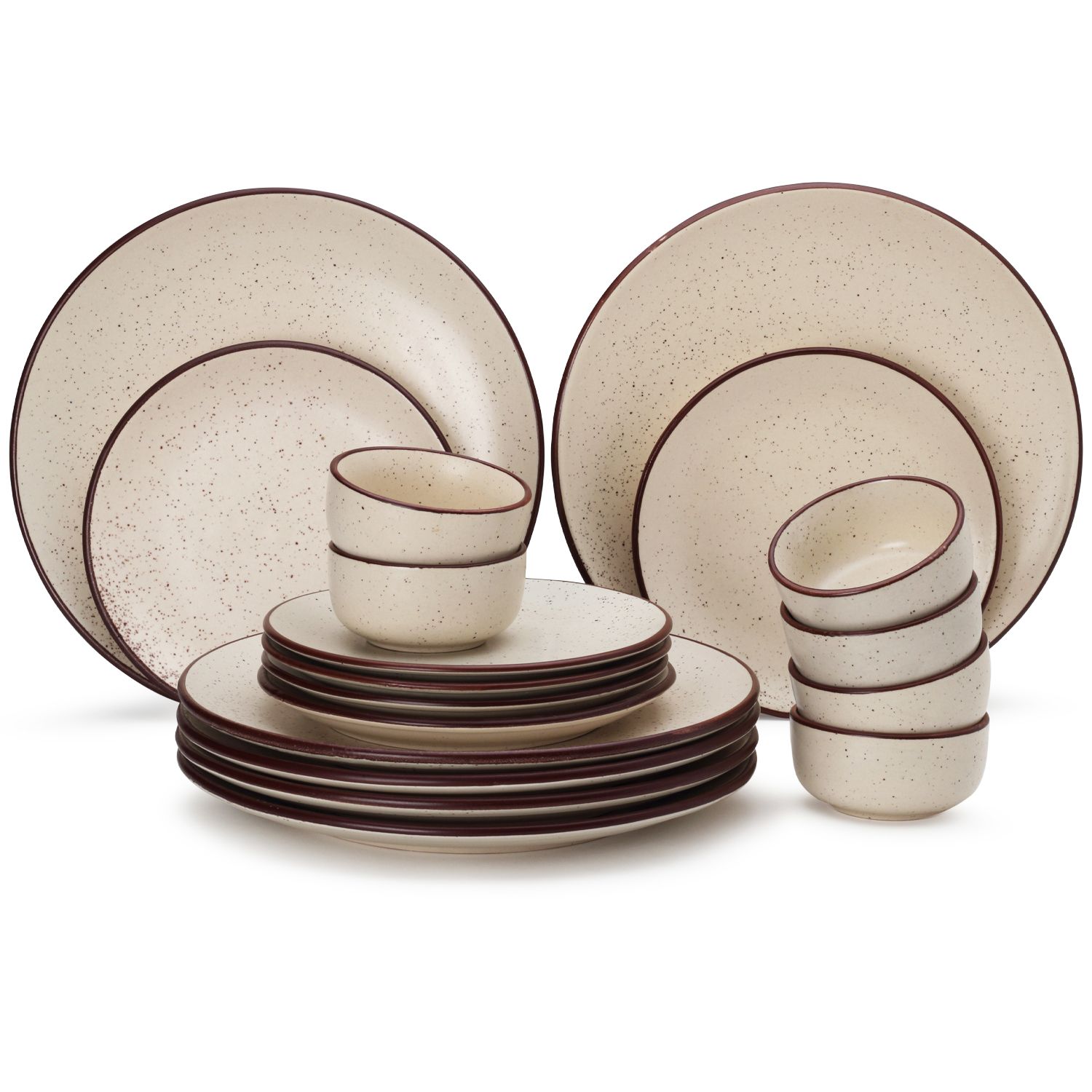 Reactive Handcrafted Premium Ceramic Dinner Set | 6 Dinner Plates, 6 Quarter Plates, and 6 Small Dinner Bowl | Stoneware | Microwave and Dishwasher Safe | Pack of 18 | Beige Speckeld