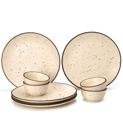 Handcrafted Stoneware Reactive Glaze Ceramic Dinner Set, 8 Pieces Serving for 4, Microwave and Dishwasher Safe, Bone-ash Free, Crockery Set for Dining and Gifting, Begie