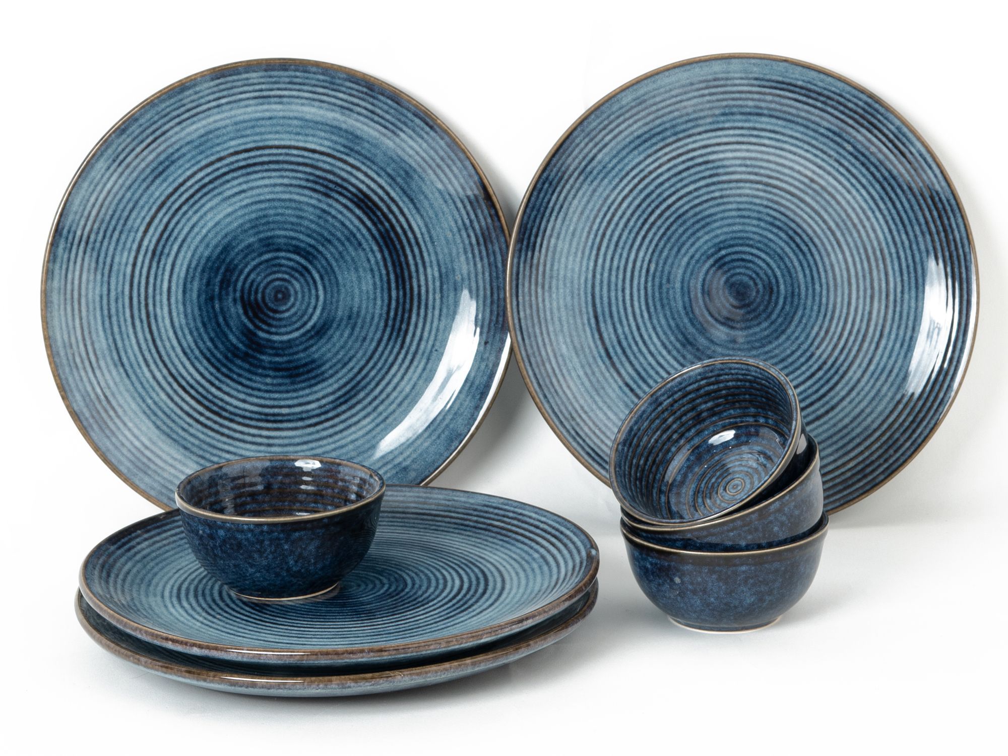 Handcrafted Stoneware Reactive Glaze Ceramic Dinner Set, 8 Pieces Serving for 4, Microwave and Dishwasher Safe, Bone-ash Free, Crockery Set for Dining and Gifting, Reactive Blue