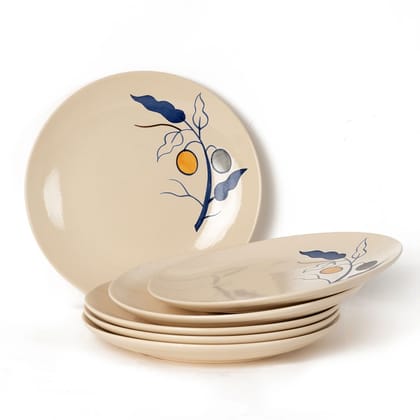 Handcrafted Reactive Glaze Ceramic Dinner Plates, 6 Pieces Serving for 6, Microwave and Dishwasher Safe, Bone-ash Free, Full Plate Set Crockery for Dining and Gifting, Feather White