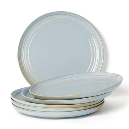 Handcrafted Chip Resistance Porcelain Dinner Plates, 6 Pieces Serving for 6, Microwave and Dishwasher Safe, Bone-ash Free, Full Plate Set Crockery for Dining and Gifting, Arctic Blue