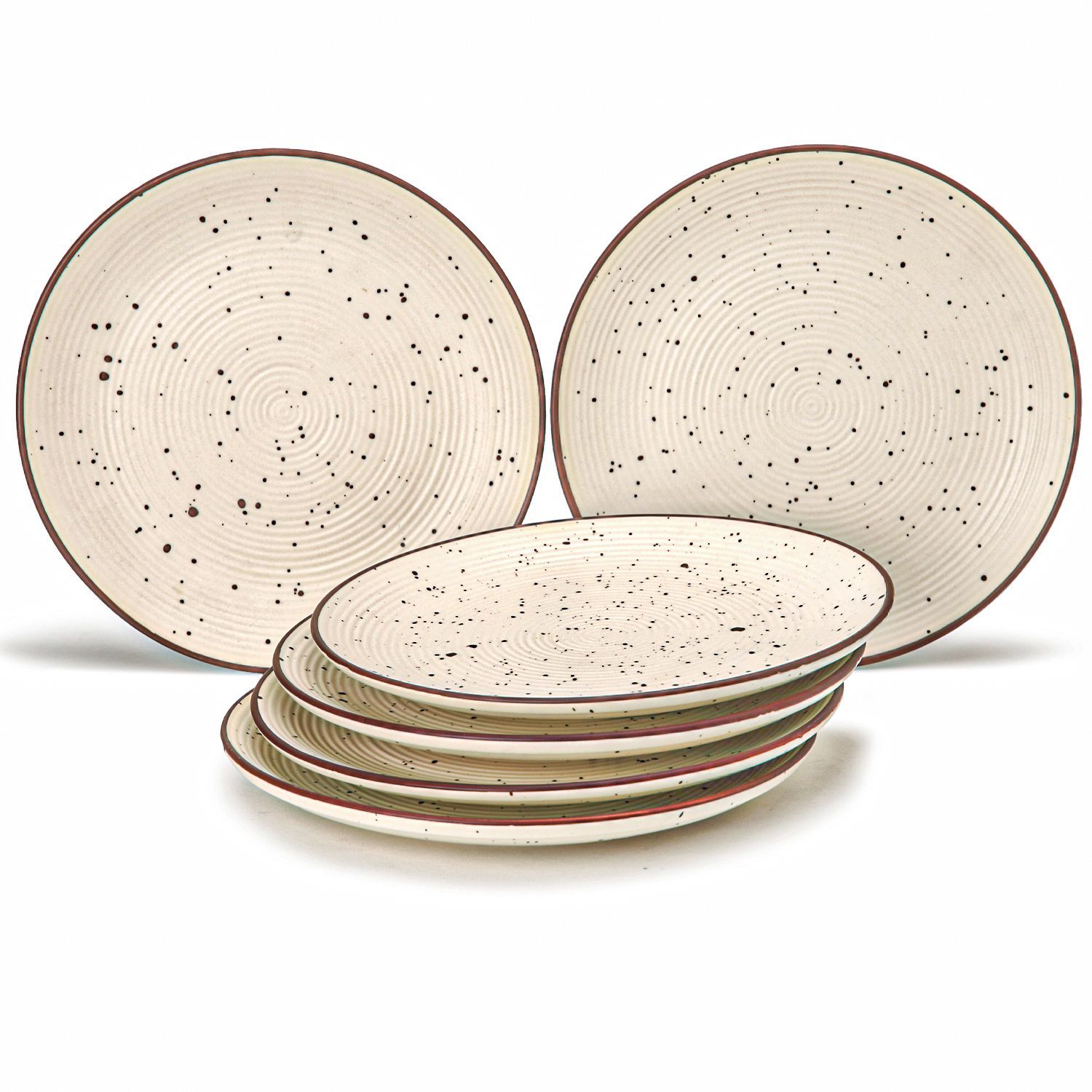 Handcrafted Reactive Glaze Ceramic Dinner Plates, 6 Pieces Serving for 6, Microwave and Dishwasher Safe, Bone-ash Free, Full Plate Set Crockery for Dining and Gifting, Begie