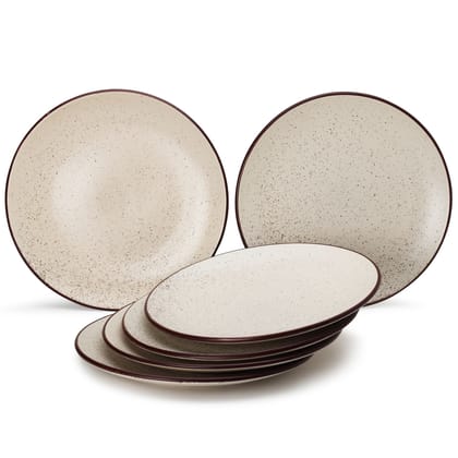 Handcrafted Reactive Glaze Ceramic Dinner Plates, 6 Pieces Serving for 6, Microwave and Dishwasher Safe, Bone-ash Free, Full Plate Set Crockery for Dining and Gifting, Begie Speckeld