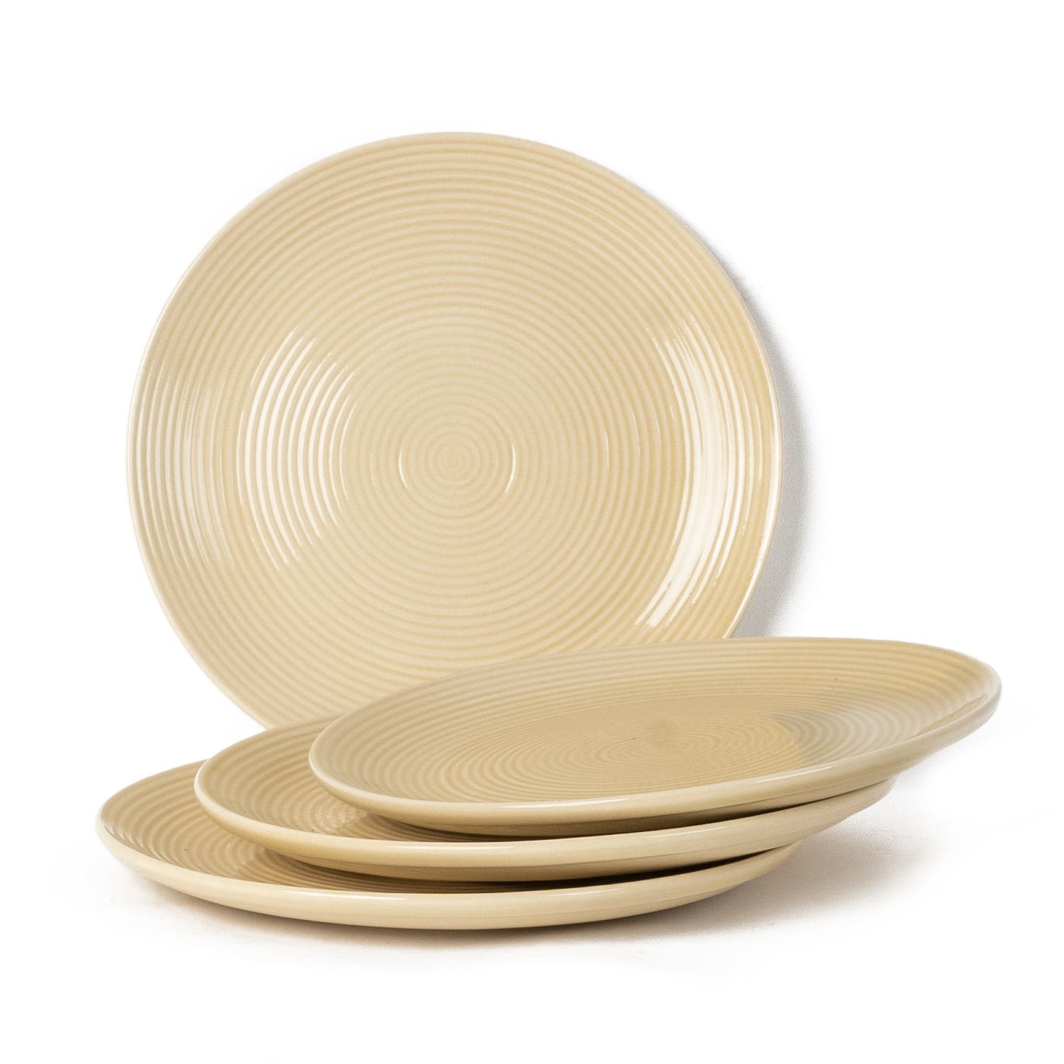 Handcrafted Reactive Glaze Ceramic Dinner Plates, 4 Pieces Serving for 4, Microwave and Dishwasher Safe, Bone-ash Free, Full Plate Set Crockery for Dining and Gifting, Yellow Ten