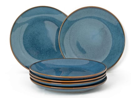 Handcrafted Reactive Glaze Ceramic Dinner Plates, 6 Pieces Serving for 6, Microwave and Dishwasher Safe, Bone-ash Free, Full Plate Set Crockery for Dining and Gifting, Greenish Blue