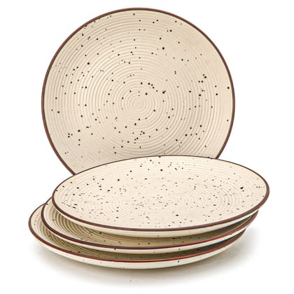 Handcrafted Reactive Glaze Ceramic Dinner Plates, 4 Pieces Serving for 4, Microwave and Dishwasher Safe, Bone-ash Free, Full Plate Set Crockery for Dining and Gifting, Begie