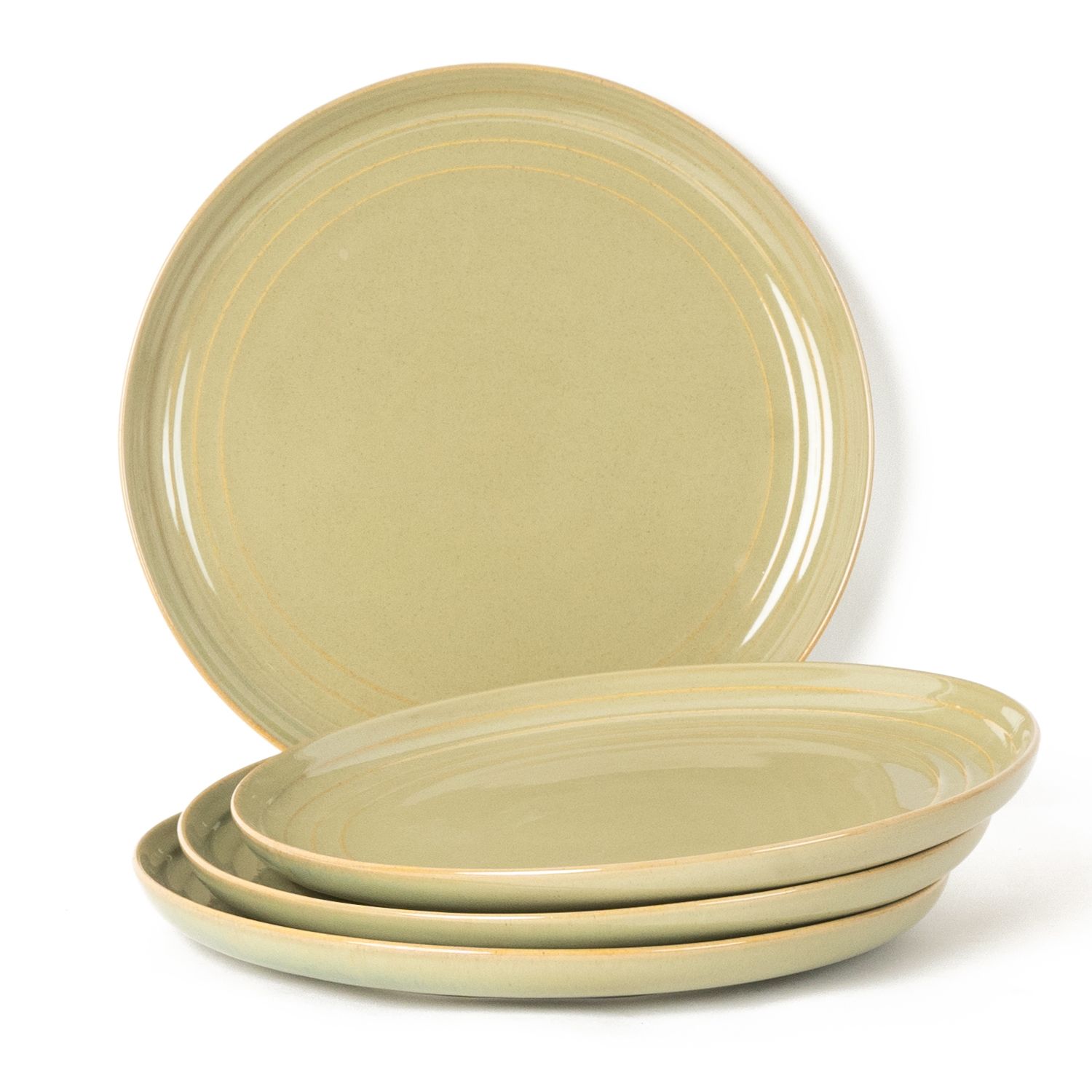 Handcrafted Reactive Glaze Ceramic Dinner Plates, 4 Pieces Serving for 4, Microwave and Dishwasher Safe, Bone-ash Free, Full Plate Set Crockery for Dining and Gifting, Olive Green