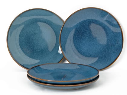 Handcrafted Reactive Glaze Ceramic Dinner Plates, 4 Pieces Serving for 4, Microwave and Dishwasher Safe, Bone-ash Free, Full Plate Set Crockery for Dining and Gifting, Greenish Blue