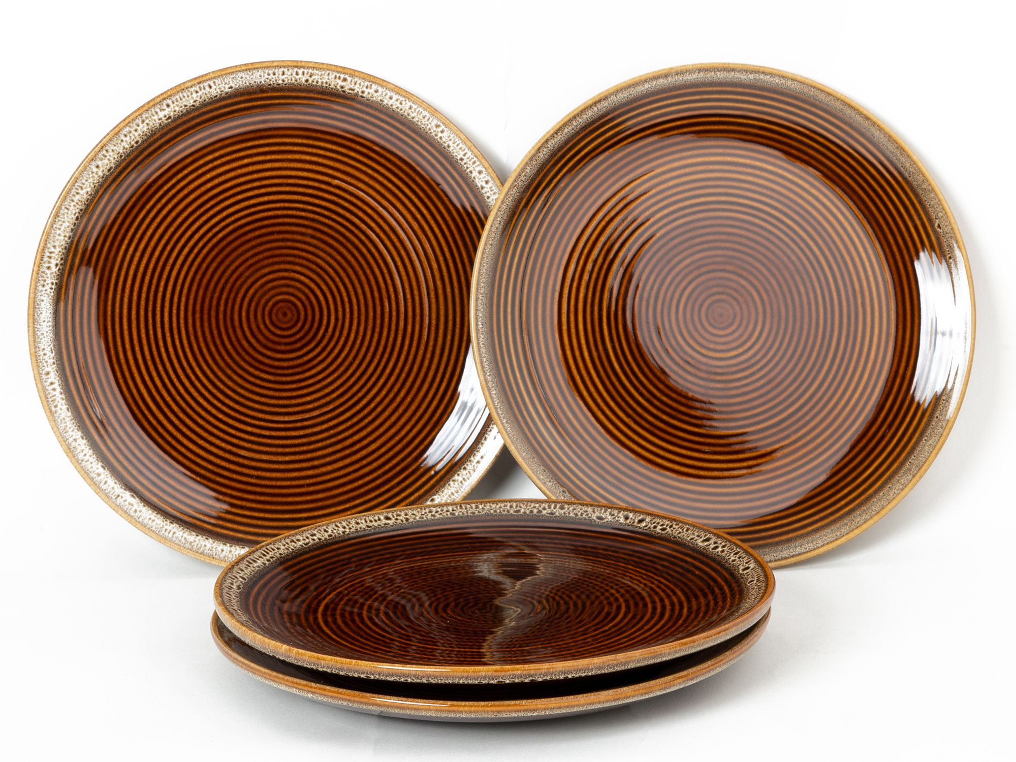 Handcrafted Reactive Glaze Ceramic Dinner Plates, 4 Pieces Serving for 4, Microwave and Dishwasher Safe, Bone-ash Free, Full Plate Set Crockery for Dining and Gifting, Peanut Brown