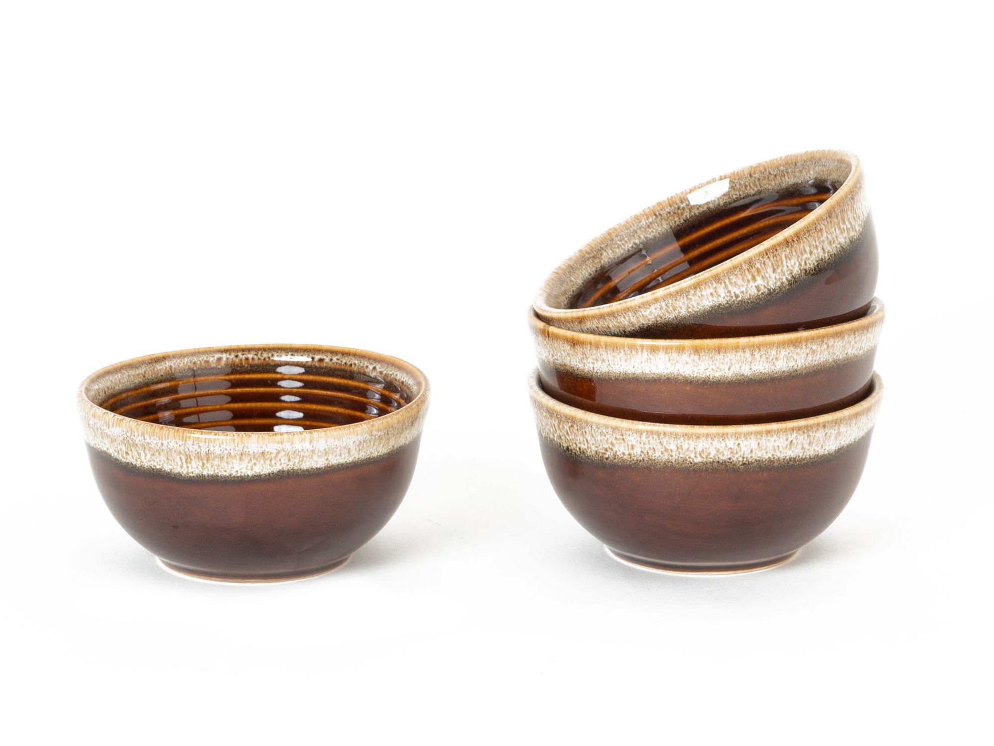 Reactive Handpainted Premium Ceramic 4 Small Dinner Bowl| Dessert Bowl, Soup Bowl, Salad Bowl | Stoneware | Microwave and Dishwasher Safe | Pack of 4 | Peanut Brown