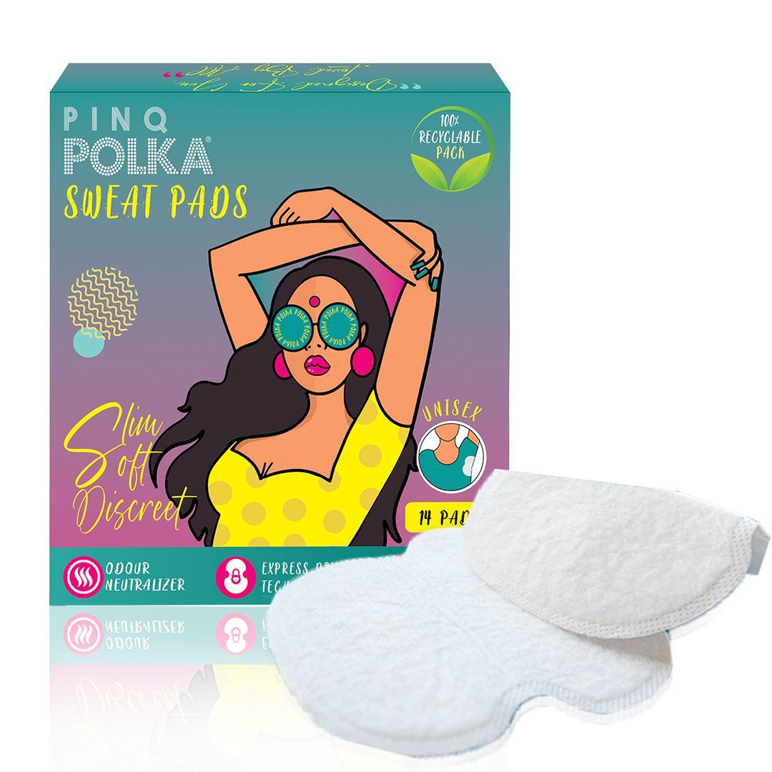 PINQ POLKA Sweat Pads For Underarms For Women & Men | Armpit pads| Prevents Stains |Absorbs Sweat & Unpleasant Odour | Breathable 14 Count (Pack of 1)