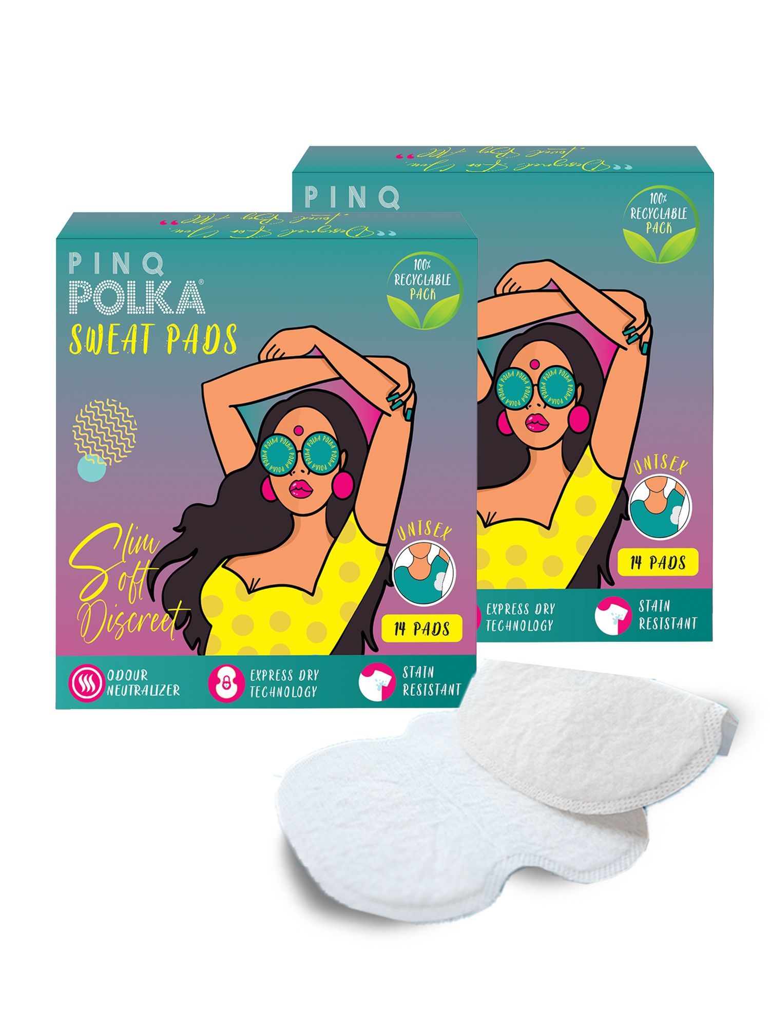 PINQ POLKA Sweat Pads For Underarms For Women & Men | Armpit pads| Prevents Stains |Absorbs Sweat & Unpleasant Odour | Breathable 28 Count (Pack of 2)