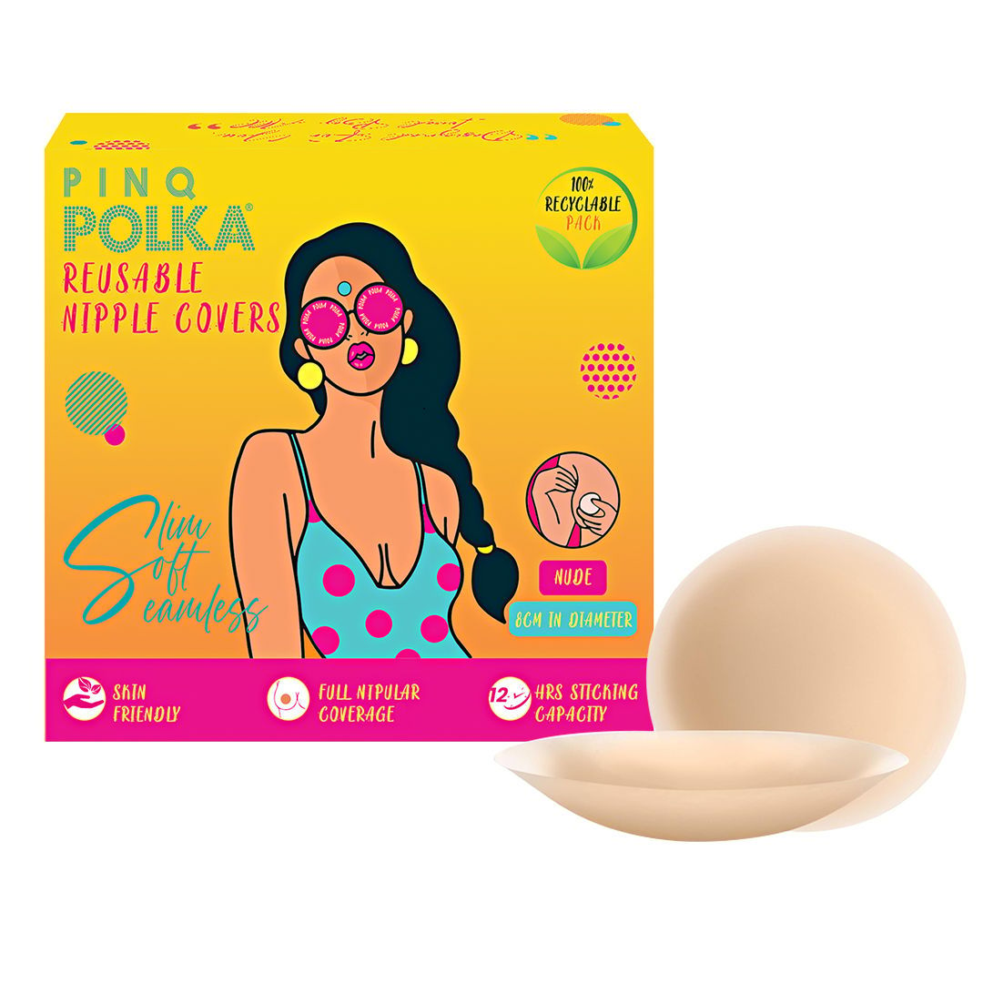 PINQ POLKA Nipple Cover Reusable for Women| Nipple Pasties Silicone - Premium Ultra Thin |Invisible & Skin Friendly Adhesive|Up to 12 Hrs Sticking Capacity |Reusable Cloth Bag Pack of 1 1