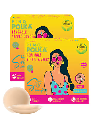 PINQ POLKA Nipple Cover Reusable for Women| Nipple Pasties Silicone - Premium Ultra Thin |Invisible & Skin Friendly Adhesive|Up to 12 Hrs Sticking Capacity |Reusable Cloth Bag Pack of 2 2