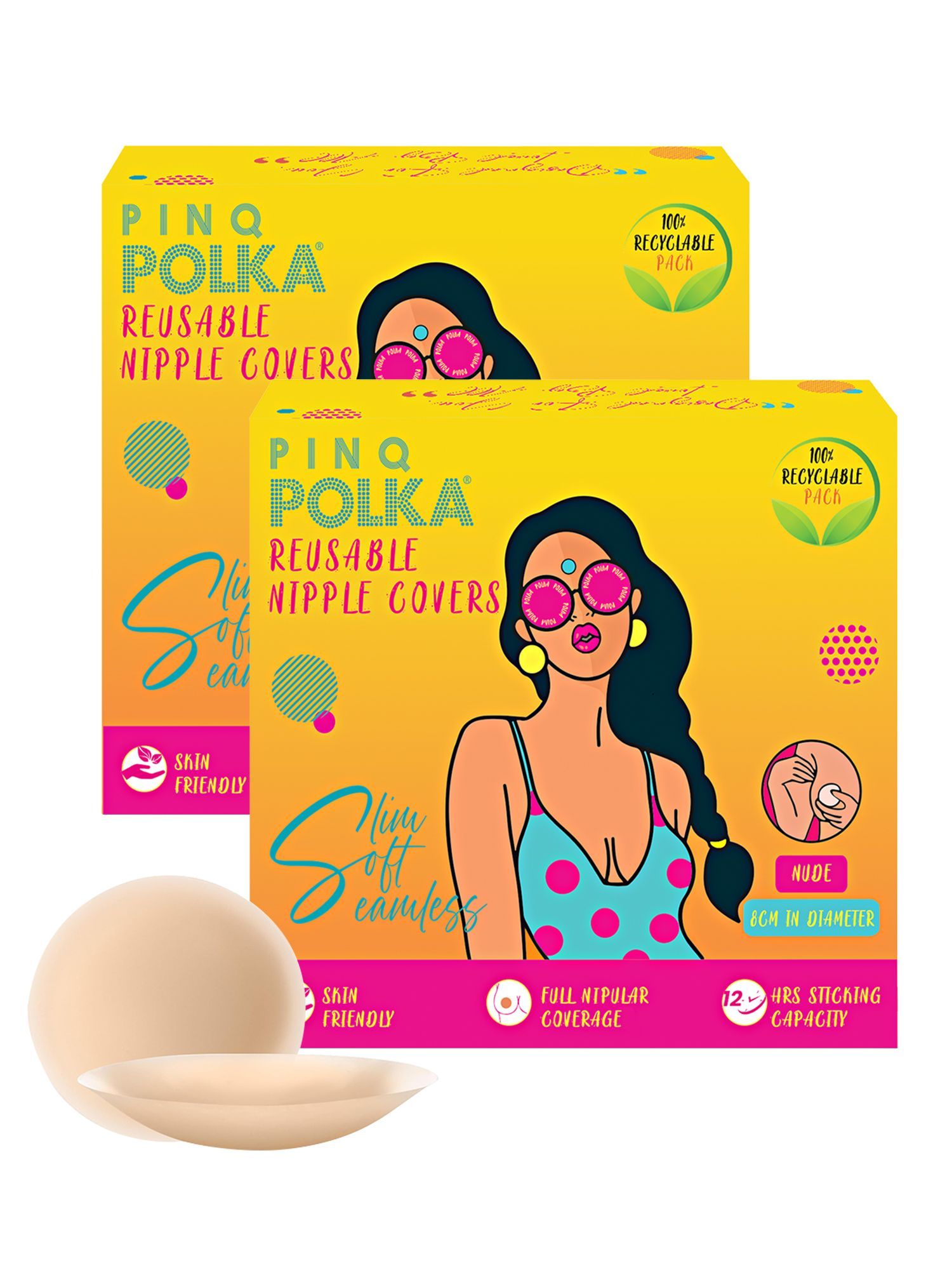 PINQ POLKA Nipple Cover Reusable for Women| Nipple Pasties Silicone - Premium Ultra Thin |Invisible & Skin Friendly Adhesive|Up to 12 Hrs Sticking Capacity |Reusable Cloth Bag Pack of 2 2