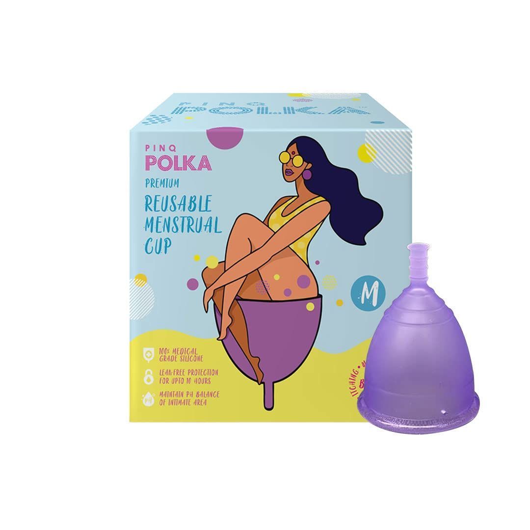 PINQ Polka Premium Reusable Menstrual Cup with Reusable Pouch for Teenagers or Women with Normal Flow I Ultra Soft and Odour Free I 100% Medical Grade Silicon I No Leakage I Protection upto 10 Hrs