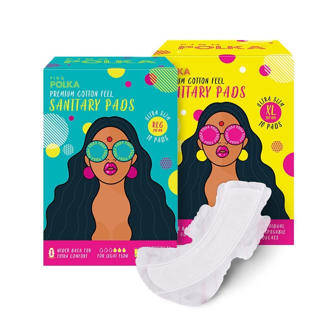 PINQ POLKA Premium Organic Soft Cotton Feel Rash Free Ultra Thin Sanitary Pads with All Combos - Mix Combos Regular + XL