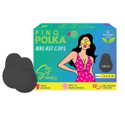 PINQ POLKA Reusable Silicone Bra Lift Cup for Women|Stick on|Invisible Breast Lift Cups |Skin- Friendly Adhesive|Up to 12 Hrs Sticking Capacity|Reusable Cloth Bag A-B Black (Pack of 1) Black