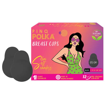 PINQ POLKA Reusable Silicone Bra Lift Cup for Women|Stick on|Invisible Breast Lift Cups |Skin- Friendly Adhesive|Up to 12 Hrs Sticking Capacity|Reusable Cloth Bag C-D Black (Pack of 1) Black