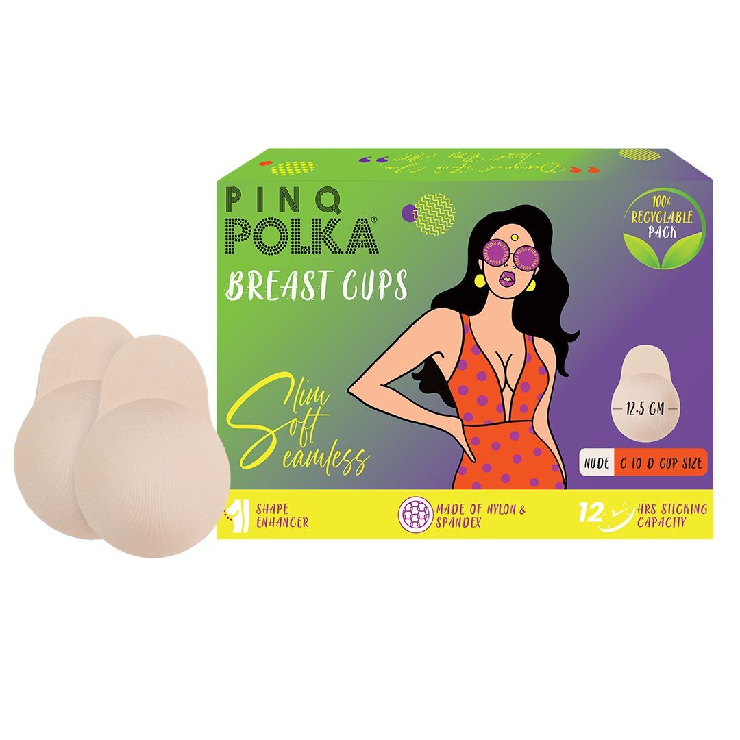 PINQ POLKA Reusable Silicone Bra Lift Cup for Women|Stick on|Invisible Breast Lift Cups |Skin- Friendly Adhesive|Up to 12 Hrs Sticking Capacity|Reusable Cloth Bag C-D Nude (Pack of 1) Nude