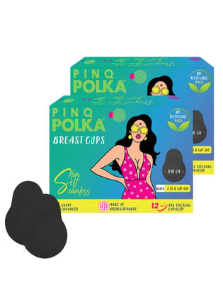 PINQ POLKA Reusable Silicone Bra Lift Cup for Women|Stick on|Invisible Breast Lift Cups |Skin- Friendly Adhesive|Up to 12 Hrs Sticking Capacity|Reusable Cloth Bag A-B Black (Pack of 2) Black