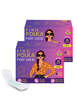 Pinq Polka Regular Premium Ultra Thin Organic Cotton Soft Feel Rash Free Pantyliners - Pack of 1,2 Large 50